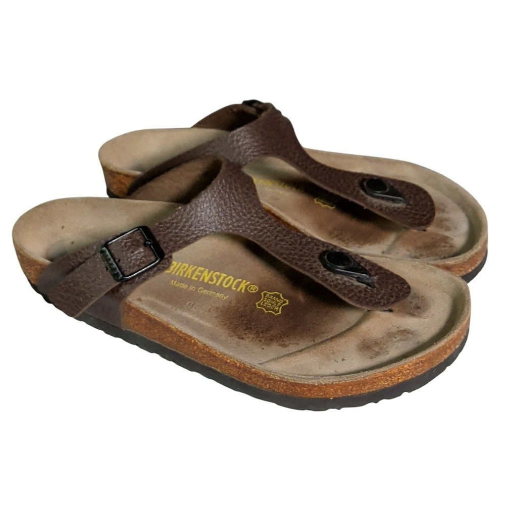 Birkenstock Gizeh Sandals Womens Size 8 EU 39 Pebbled Brown Leather Thong Boho